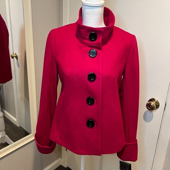 NWT Apostrophe Fuschia Wool Button down Coat, Size Medium - Picture 6 of 15